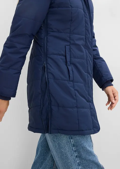Long-Steppjacke, wattiert mit Kragen und Kapuze, bonprix