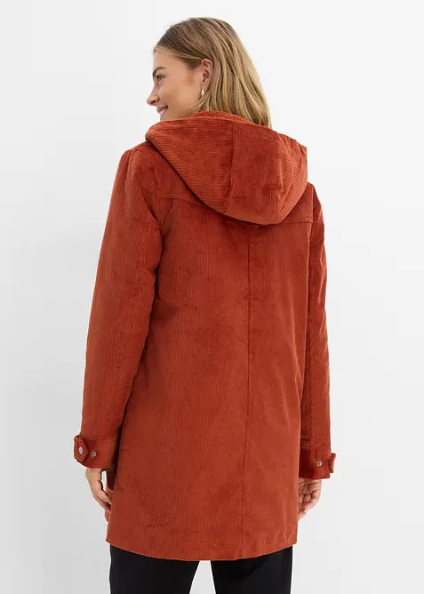 Parka chaude en velours c&ocirc;tel&eacute; avec capuche doubl&eacute;e polaire, coupe trap&egrave;ze, bonprix