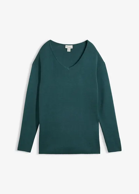 Pull col V en maille milano c&ocirc;tel&eacute;e, bonprix
