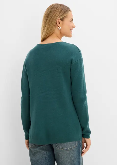 Pull col V en maille milano c&ocirc;tel&eacute;e, bonprix