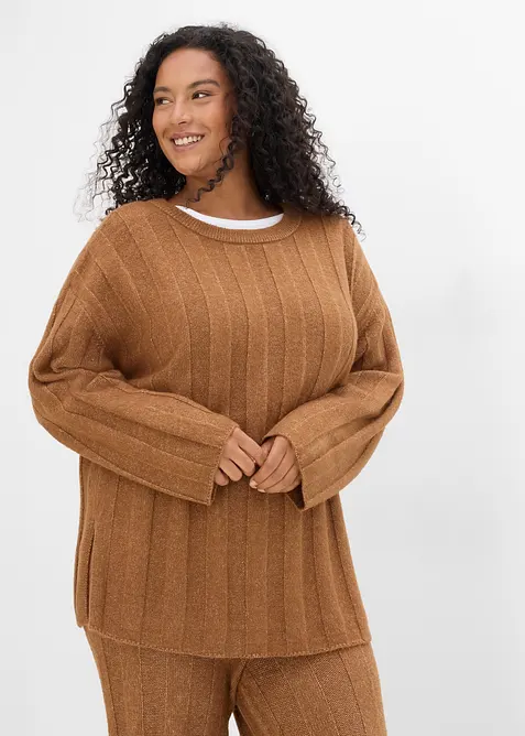 Pull oversize en maille c&ocirc;tel&eacute;e, bonprix