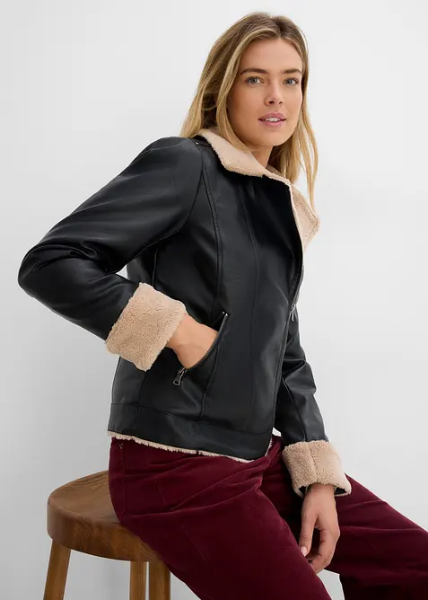 Lederimitat-Jacke, gef&uuml;ttert, bonprix
