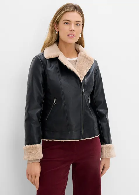 Lederimitat-Jacke, gef&uuml;ttert, bonprix