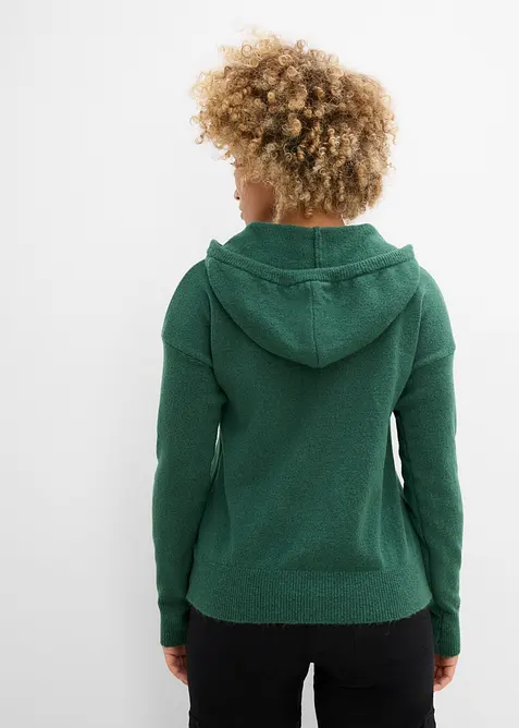 Pull en maille &agrave; col V et capuche, bonprix