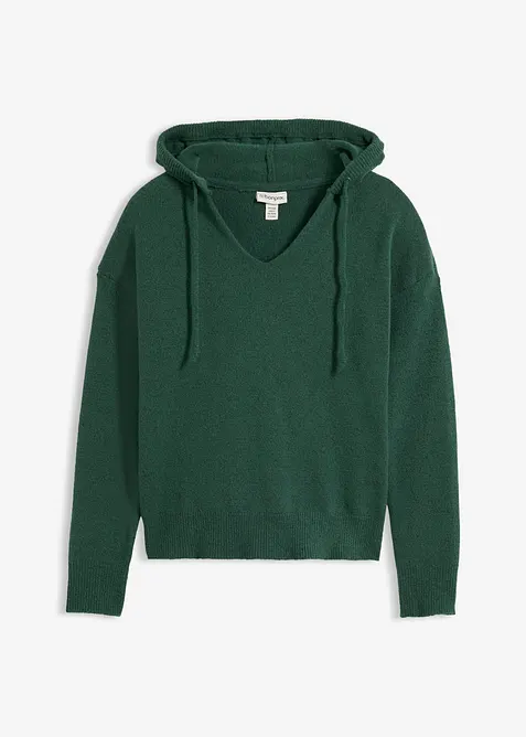 Pull en maille &agrave; col V et capuche, bonprix
