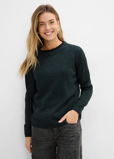 Strick-Pullover mit Rundhals-Ausschnitt in Melange, bonprix