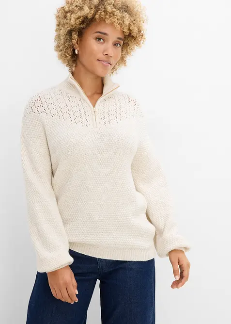 Troyer-Pullover mit Ajourmuster, bonprix