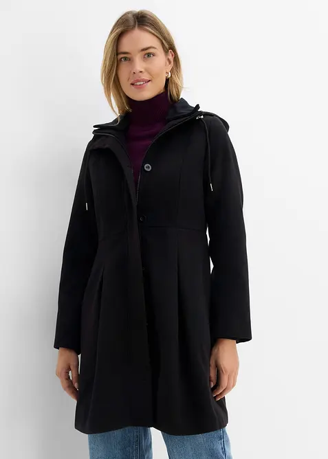 Mantel mit Kapuze und Bundfalten, bonprix