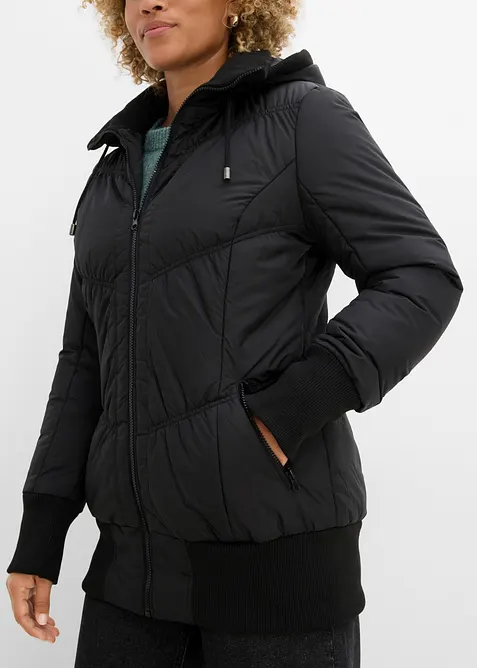 Steppjacke mit breitem Komfortbund und Kapuze, bonprix