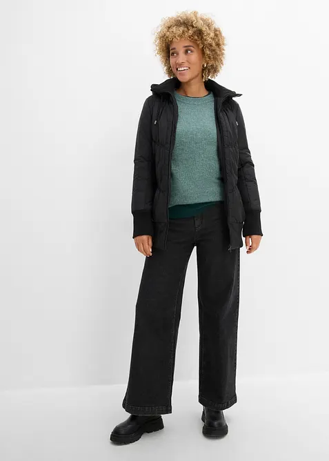 Steppjacke mit breitem Komfortbund und Kapuze, bonprix