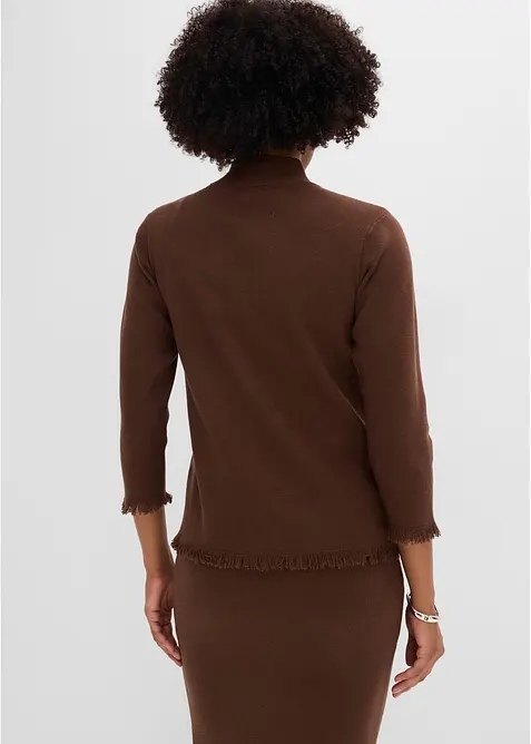 Gilet en maille &agrave; bords frang&eacute;s, bonprix