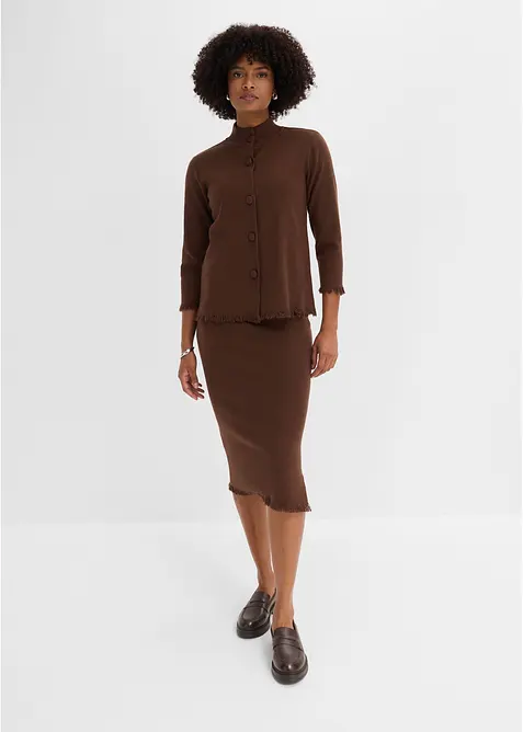 Gilet en maille &agrave; bords frang&eacute;s, bonprix