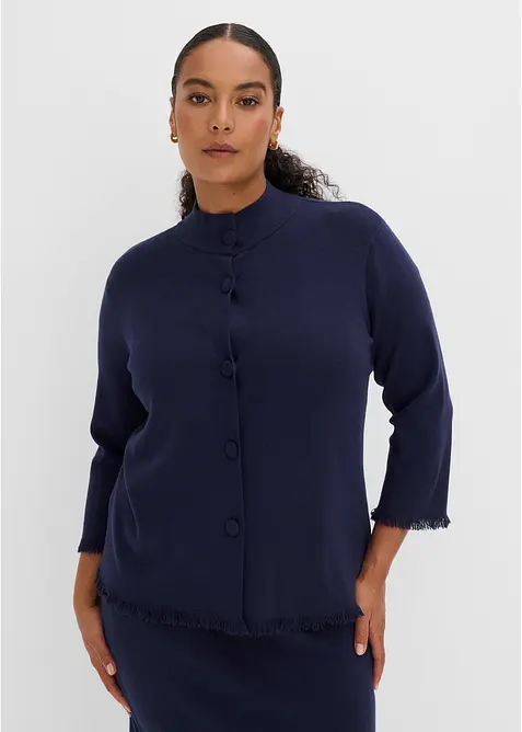 Gilet en maille &agrave; bords frang&eacute;s, bonprix