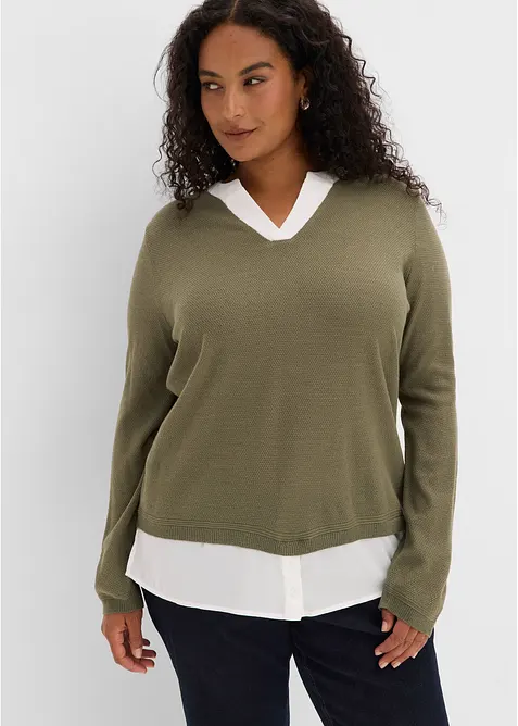 Feinstrickpullover mit Bluseneinsatz, bonprix
