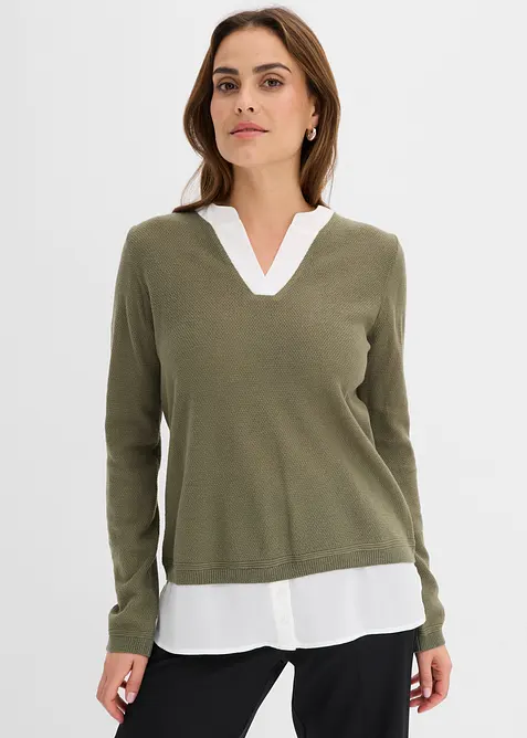Feinstrickpullover mit Bluseneinsatz, bonprix