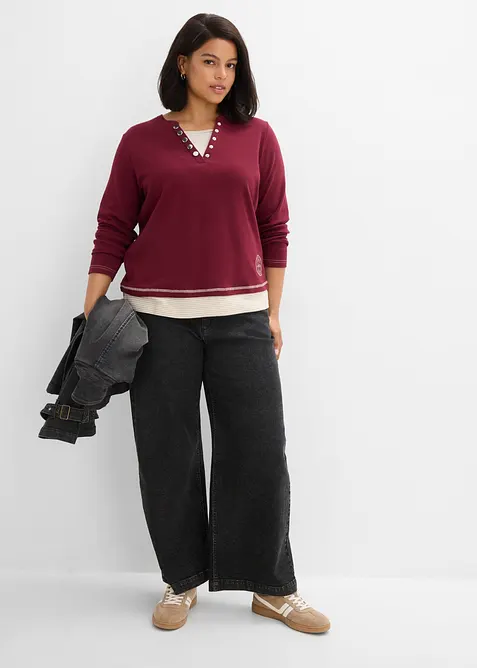 T-shirt coton manches longues style 2en1, bonprix