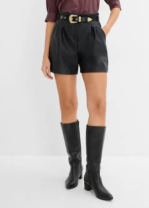 Lederimitat-Shorts mit G&uuml;rtel, bonprix