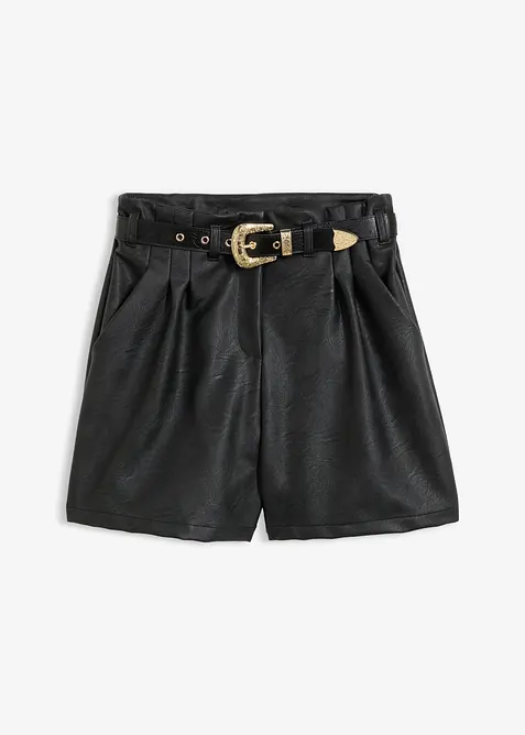 Lederimitat-Shorts mit G&uuml;rtel, bonprix