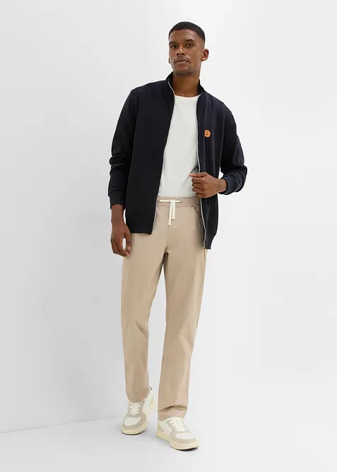 Stehkragen-Sweatjacke mit Lederimitat-Details, bonprix