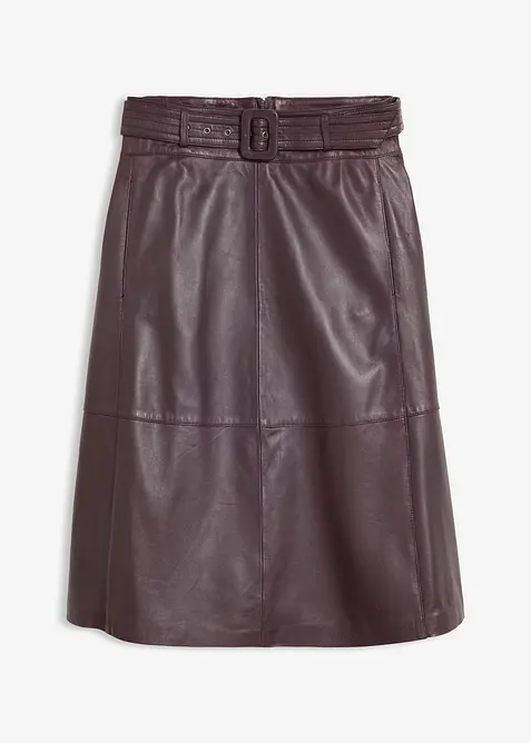 Jupe en cuir d&rsquo;agneau nappa avec ceinture (ens. 2 pces), bonprix