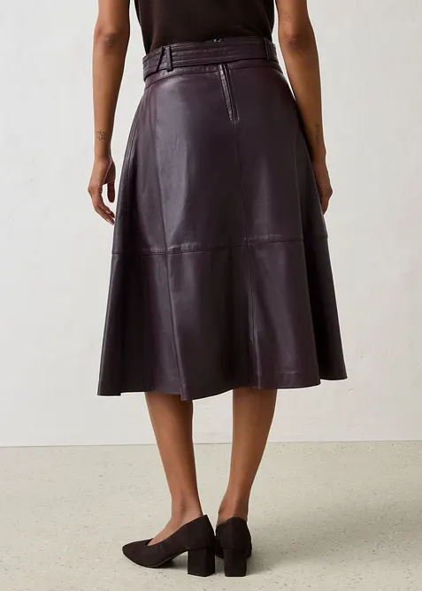 Jupe en cuir d&rsquo;agneau nappa avec ceinture (ens. 2 pces), bonprix