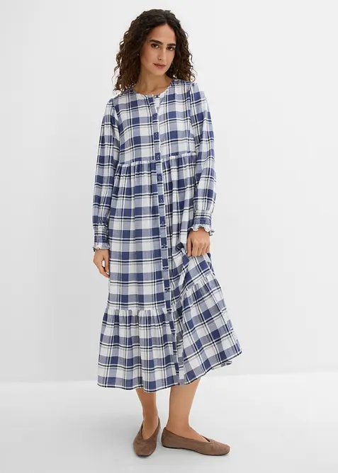 Flanell-Midikleid aus reiner Baumwolle, bonprix