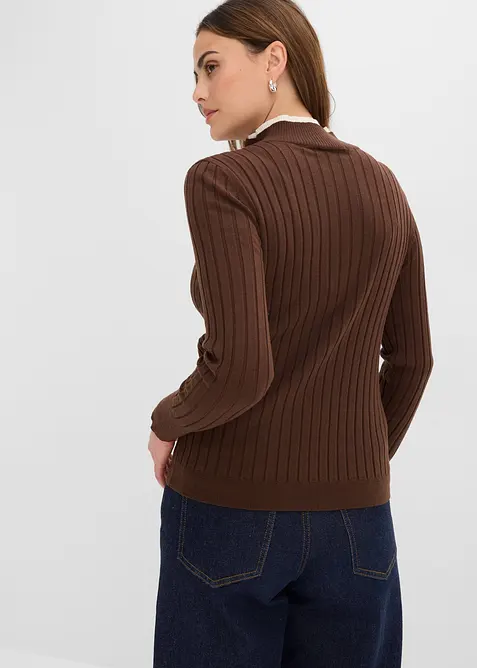 Gerippter Feinstrickpullover mit Viskose in 2 in 1 Optik, bonprix