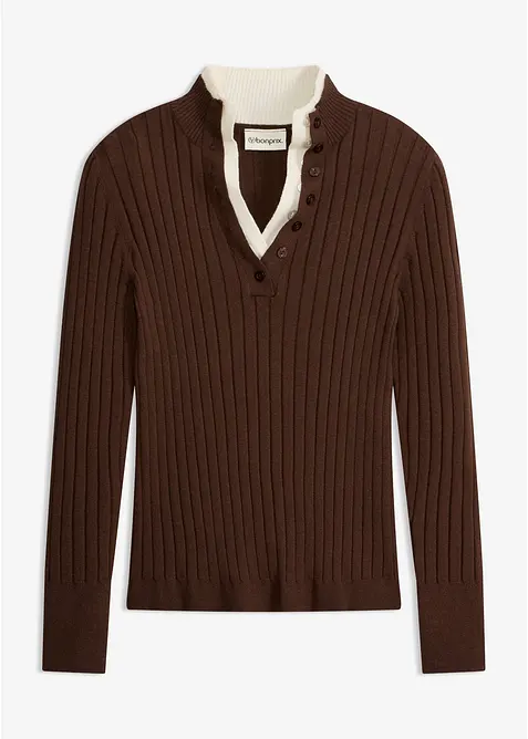 Gerippter Feinstrickpullover mit Viskose in 2 in 1 Optik, bonprix