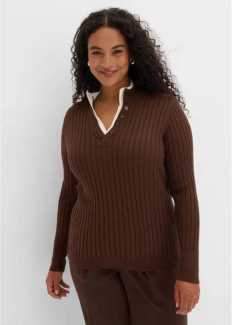 Gerippter Feinstrickpullover mit Viskose in 2 in 1 Optik, bonprix