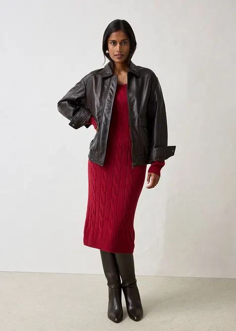 Strickkleid mit Wolle und Zopfmuster, bonprix