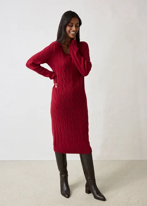 Strickkleid mit Wolle und Zopfmuster, bonprix
