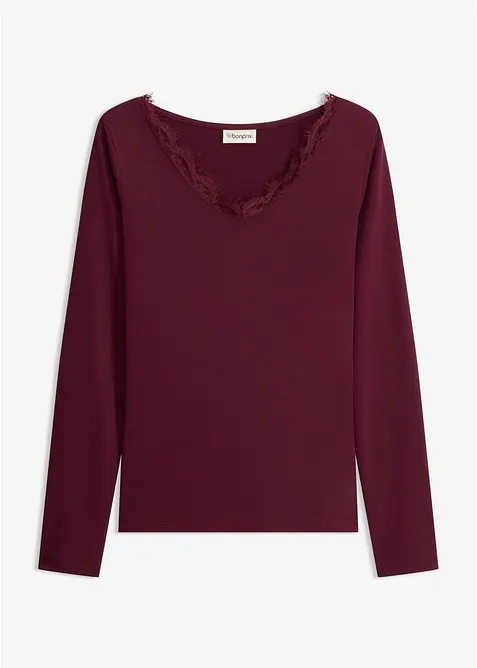Shirt aus Single Jersey und Spitze im V-Ausschnitt, bonprix