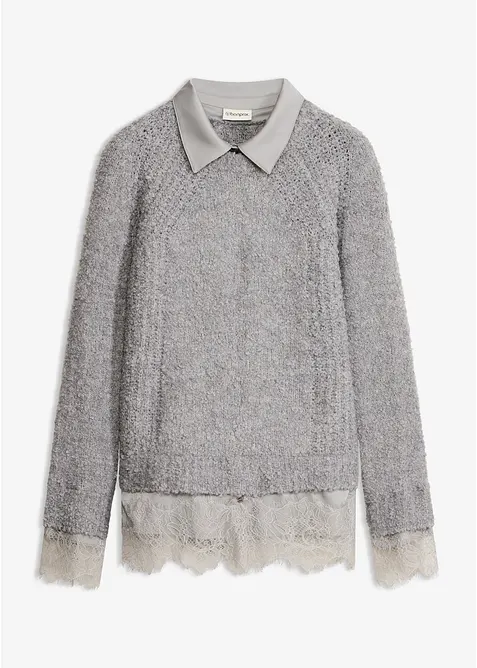 Pull &agrave; empi&egrave;cement chemisier, bonprix