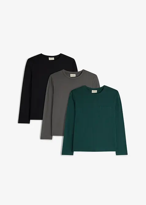 Langarmshirt aus weicher Bio Baumwolle mit Brusttasche (3er Pack), bonprix