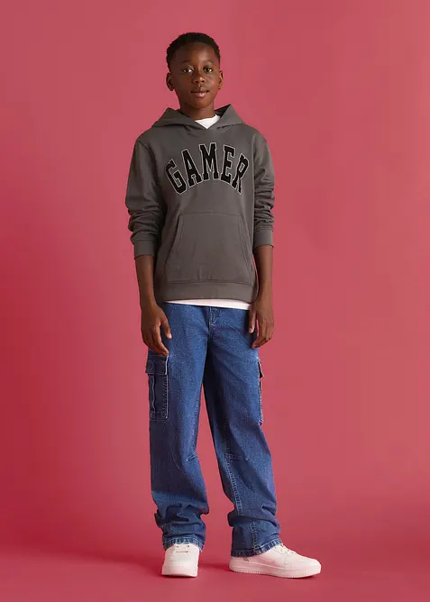 Sweat &agrave; capuche en coton doux, imprim&eacute; floqu&eacute;, bonprix