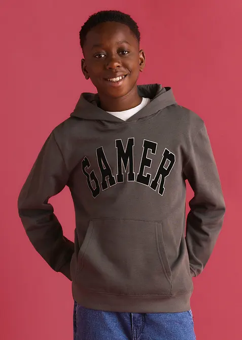 Sweat &agrave; capuche en coton doux, imprim&eacute; floqu&eacute;, bonprix