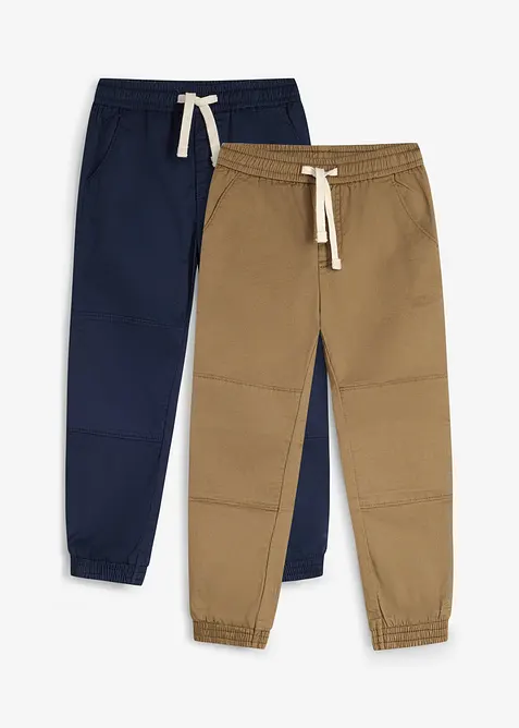 Lot de 2 pantalons regular en coton doux, taille &eacute;lastiqu&eacute;e, bonprix
