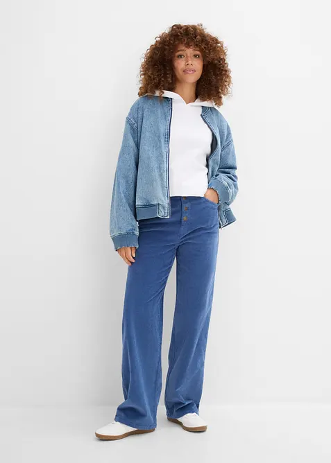 Pantalon taille haute en velours c&ocirc;tel&eacute; extensible, bonprix