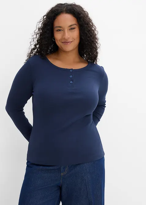 Lot de 3&nbsp;T-shirts c&ocirc;tel&eacute;s &agrave; col tunisien 100% coton, bonprix