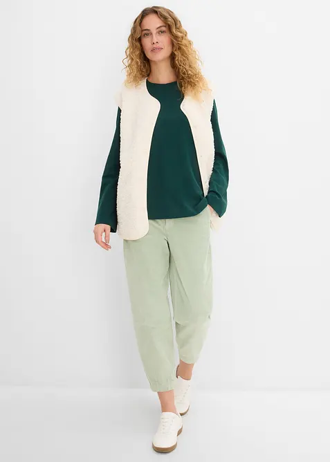 Pantalon barrel en velours de coton c&ocirc;tel&eacute; extensible, bonprix