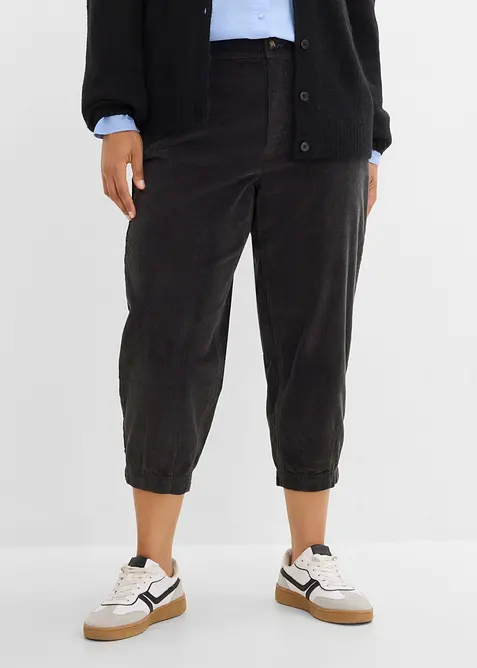 Pantalon barrel en velours de coton c&ocirc;tel&eacute; extensible, bonprix