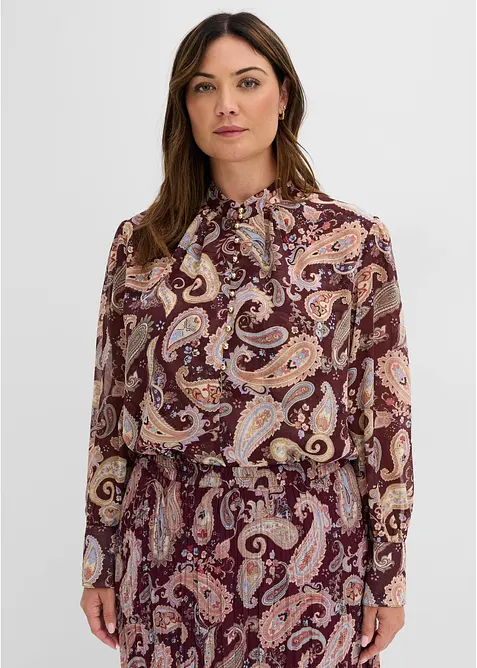 Chiffon Tunikabluse mit Stehkragen, bonprix