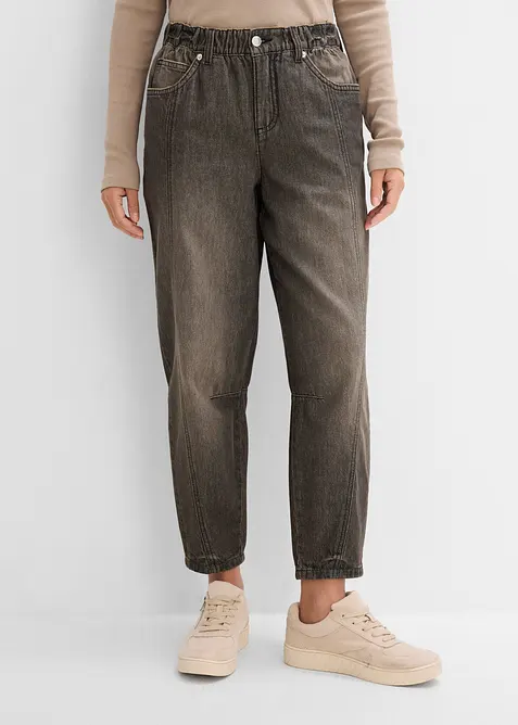 Jean barrel taille mi-haute &eacute;lastiqu&eacute;e, bonprix