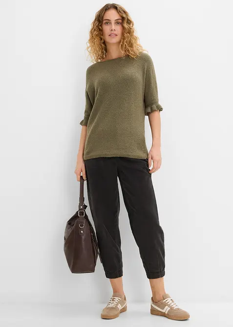 Pullover aus Baumwoll-Mix mit Volant-&Auml;rmeln, bonprix