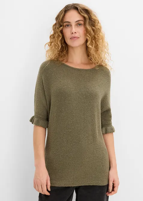 Pullover aus Baumwoll-Mix mit Volant-&Auml;rmeln, bonprix