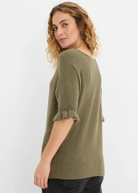 Pullover aus Baumwoll-Mix mit Volant-&Auml;rmeln, bonprix