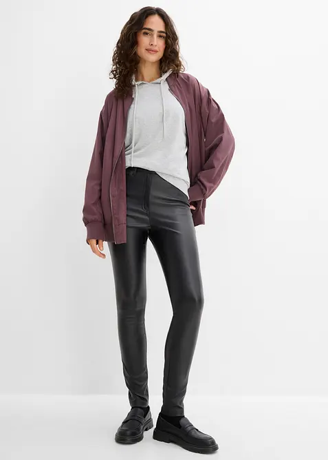 Pantalon en bengaline enduite, effet ventre plat, bonprix