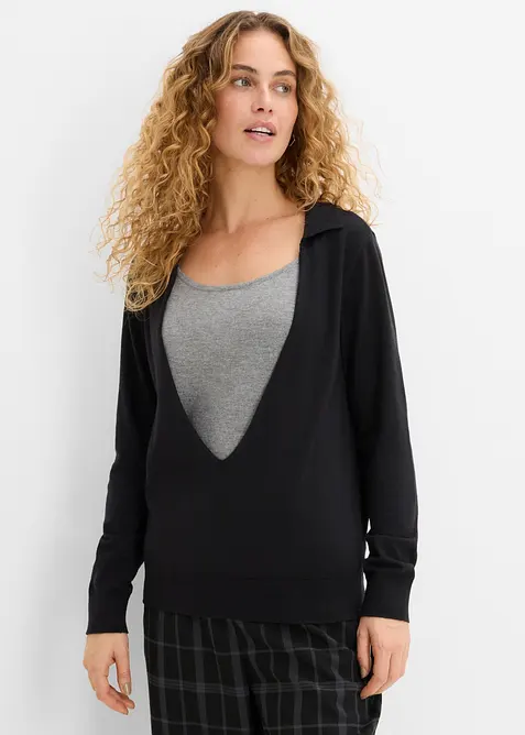 Pull en fine maille, effet superpos&eacute;, bonprix