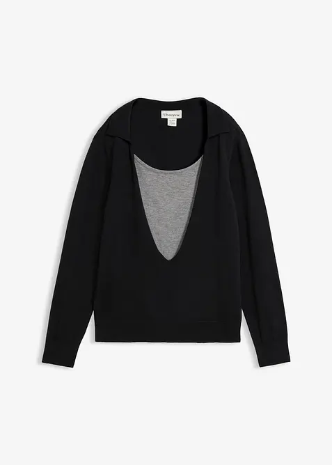 Pull en fine maille, effet superpos&eacute;, bonprix