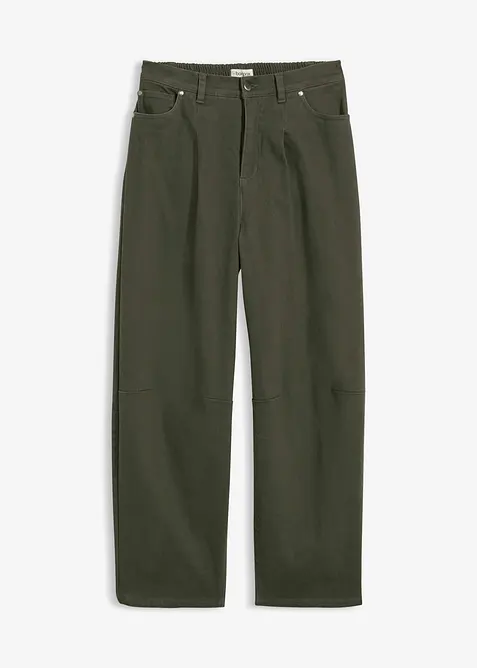 Pantalon barrel en twill de coton, taille &eacute;lastiqu&eacute;e, bonprix